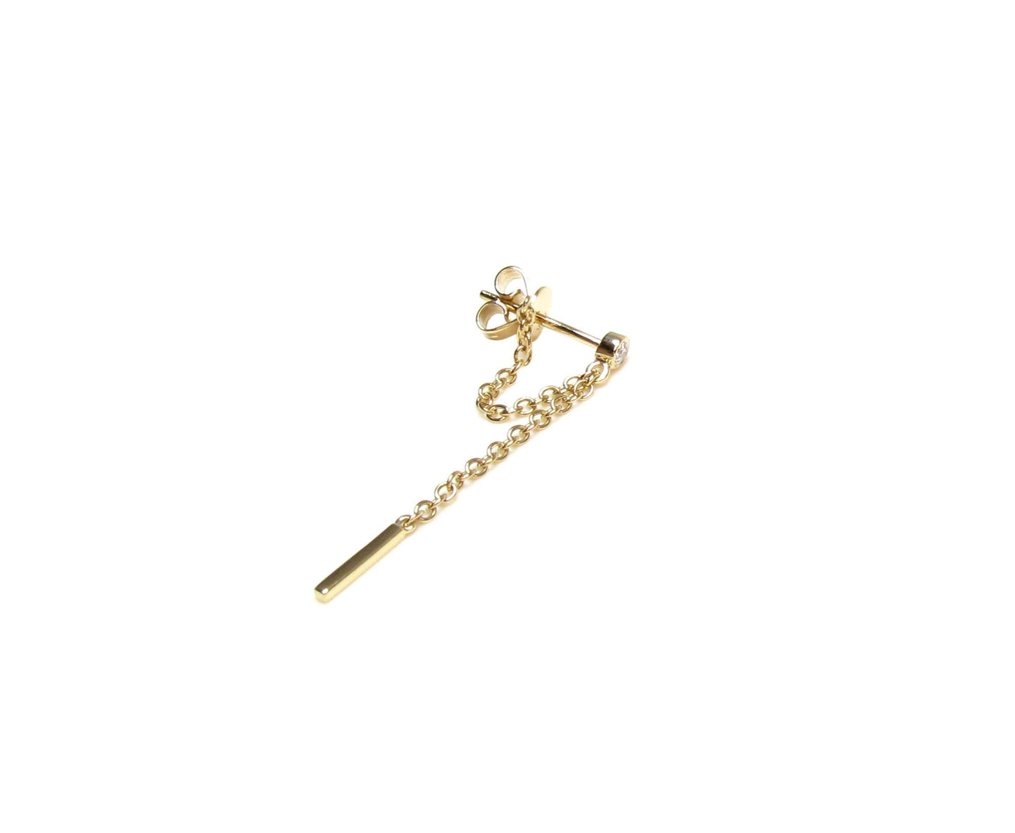 14K Gold Diamond Drop Chain Earrings |Front-to-Back Design